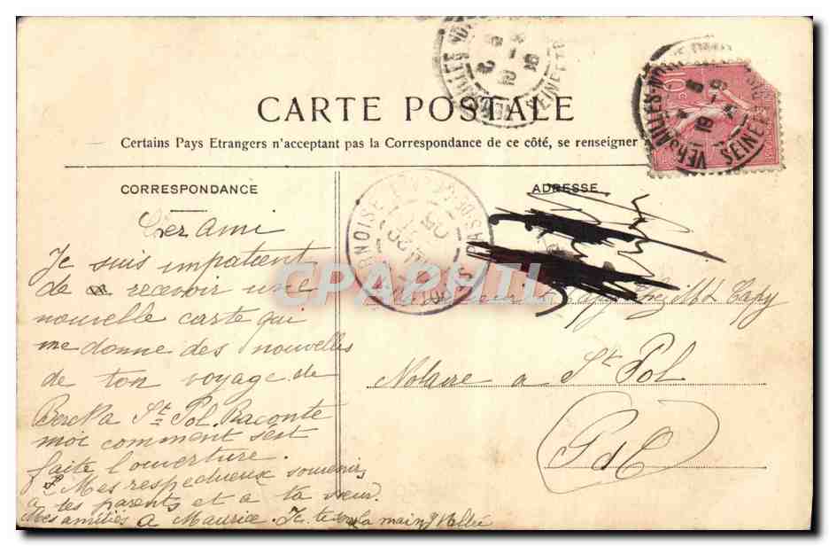 Versailles — Ensemble du Château — Parterre d'Eau, un Dimanche de Grandes Eaux — éditeur M. R. MARECH — Verso