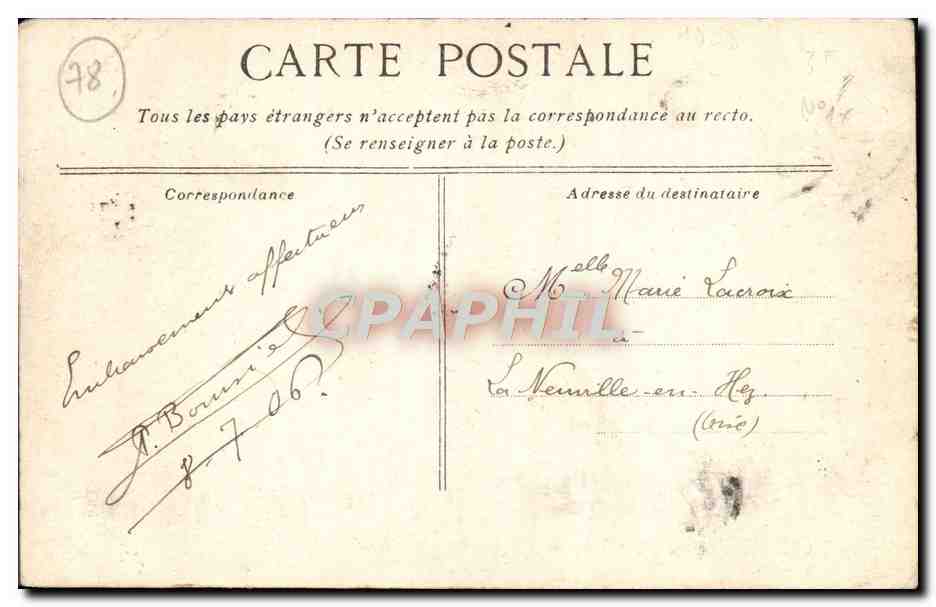 CPA Versailles Parc du Petit Trianon Pont rustique et tour de Malborough — Rückseite