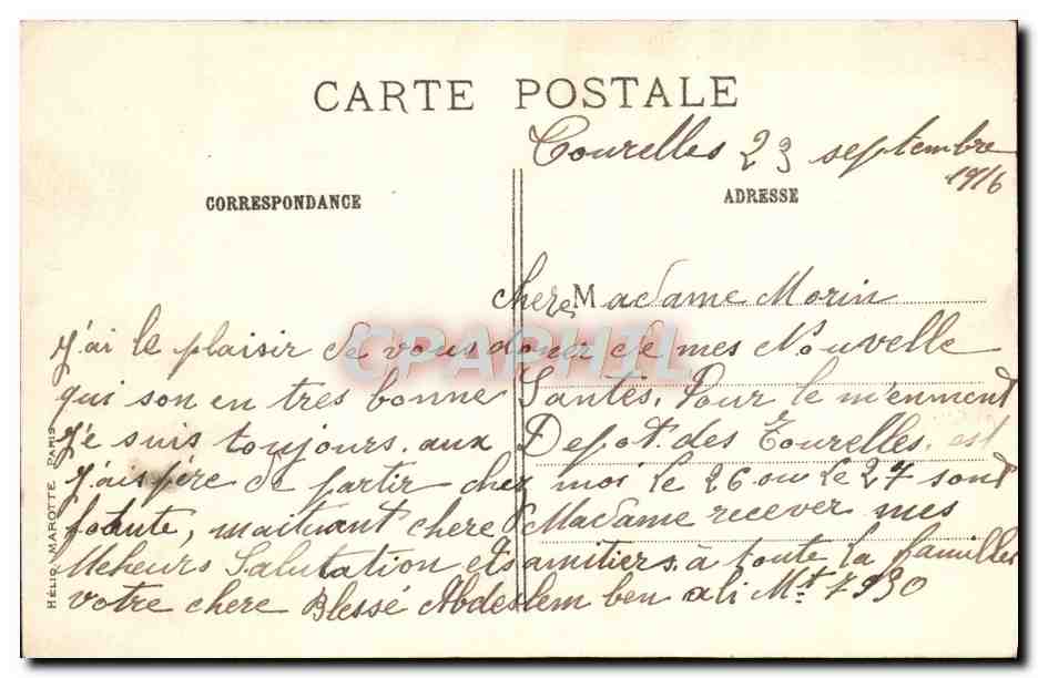 Hôpital Militaire de Carrières-sous-Bois — Pavillon Algérien — S.&O. — Verso