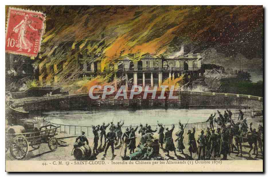 CPA Saint Cloud Incendie du chateau par les allemands 13 octobre 1870