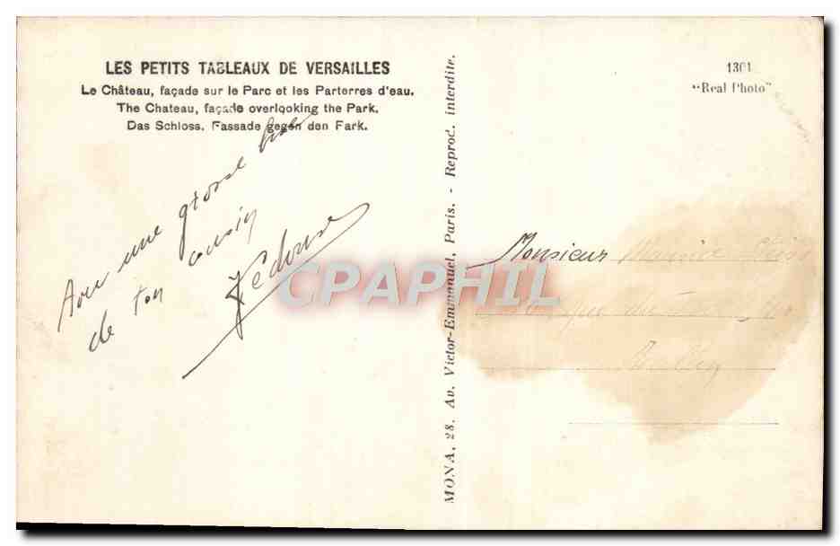 CPA Les Petits Tableaux de Versailles Le Chateau — Verso