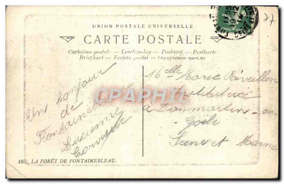 Der Wald von Fontainebleau — Das Kalvarienberg — Union Postale Universelle, n°195 — Rückseite