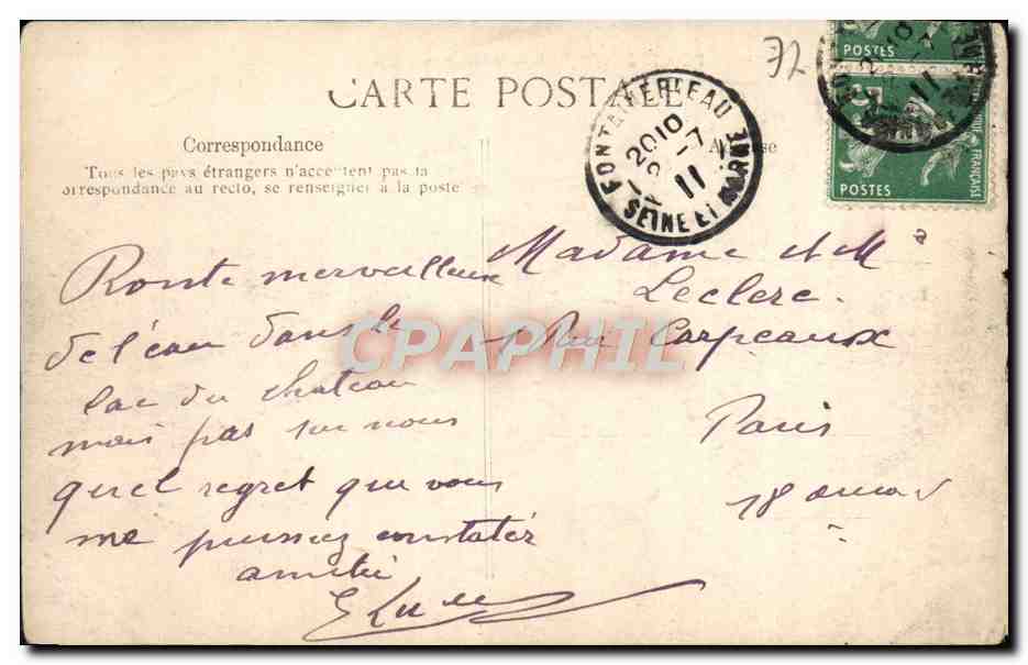 Palacio de FONTAINEBLEAU — El Estanque de las Carpes y Pavillon del Emperador — Editor ETD, n°779 — Reverso