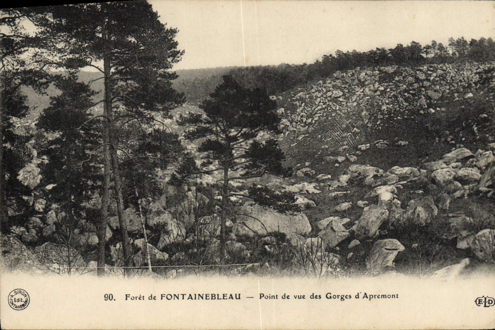 Bosque de FONTAINEBLEAU — Vista de las Gorges d'Apremont — Editor Siron, n° 90