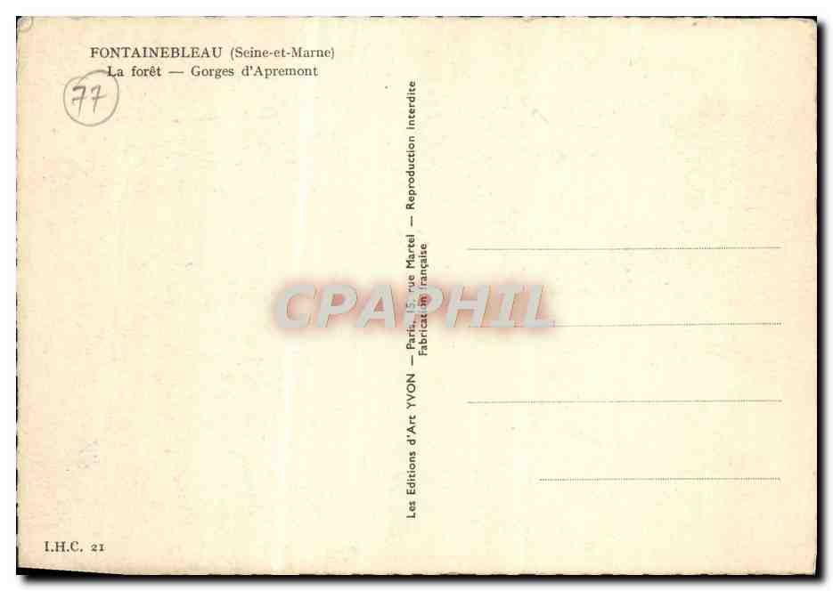 Cartolina d'epoca Fontainebleau La Foret Gorges D'Aprernont — Verso
