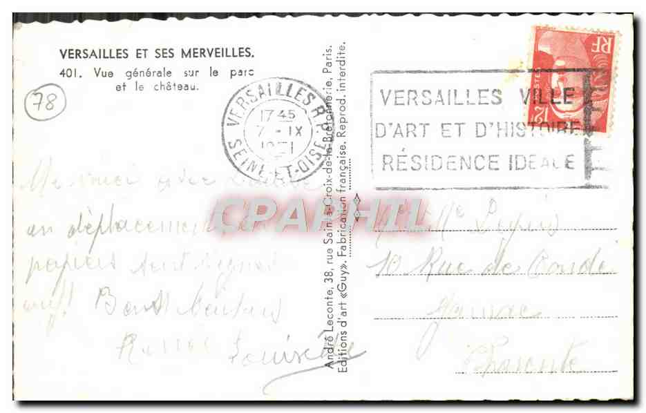 CPA Versailles Et Ses Merveilles Vue generale sur le parc et le chateau — Verso