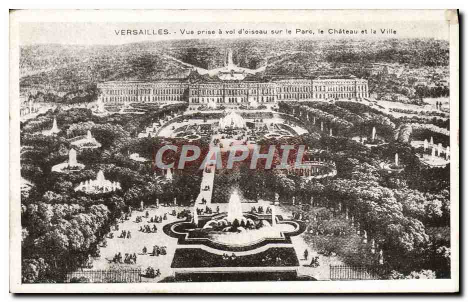 Versailles — Vue prise à vol d’oiseau sur le Parc, le Château et la Ville — A. Cossé, Éditeur Versailles