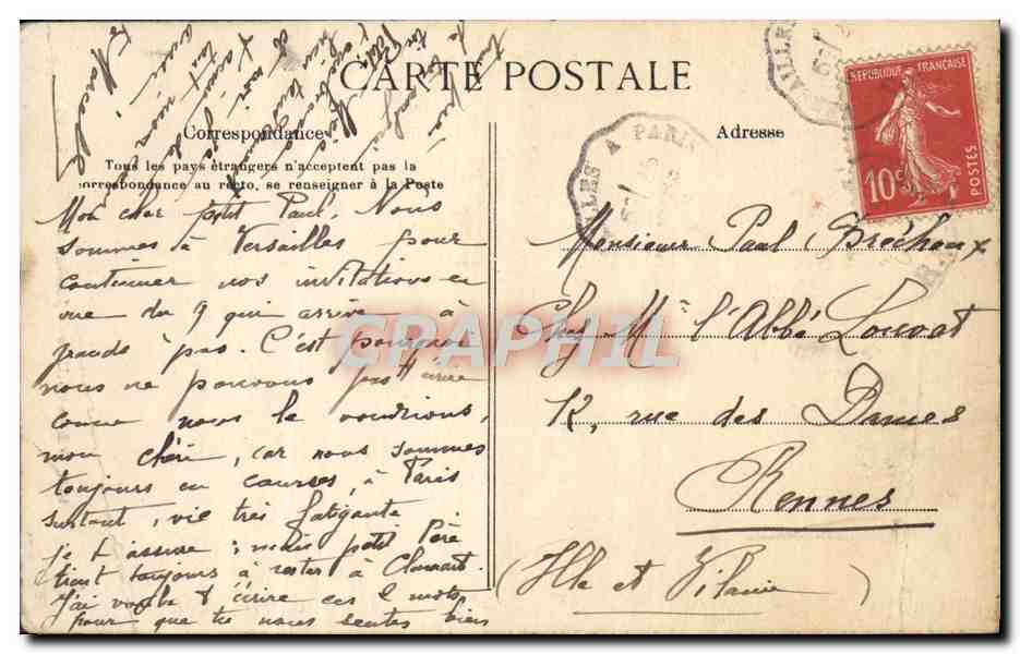 CPA Versailles Le Palais — Verso