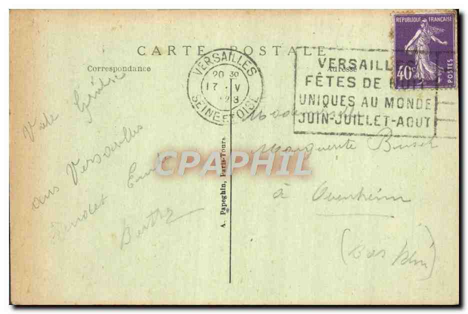 CPA Versailles Le Parc Le Bassin de Neptune — Verso