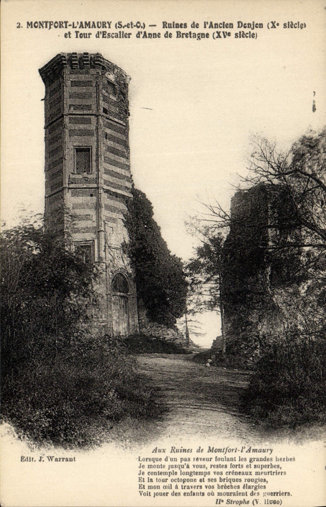 Montfort-l'Amaury — Ruinas del Viejo Torreón (siglo X) y Torre del Escalier d'Anne de Bretagne (siglo XV) — Ed. J. Warrant