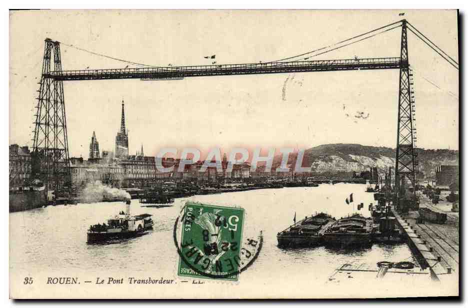 CPA Roouen Le Pont Transbordeur Bateaux Peniches