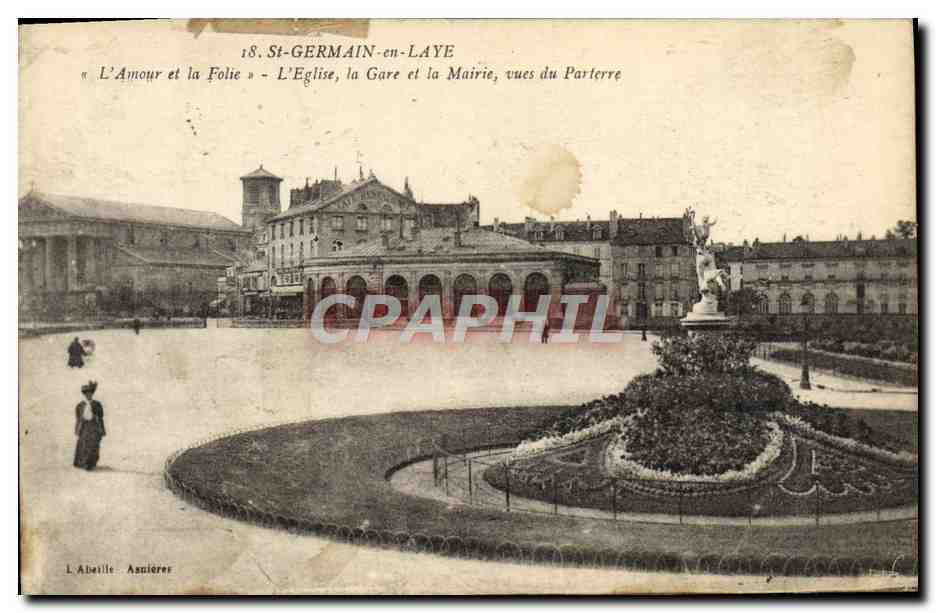 CPA St Germain en Laye L'Eglise et la Mairie Vues du parterre