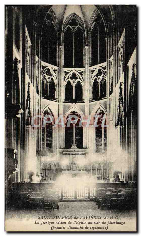 CPA Saint Sulpice de Favieres La feerique vision de l'eglise au soir du pelerinage premier dimanche de septembre 