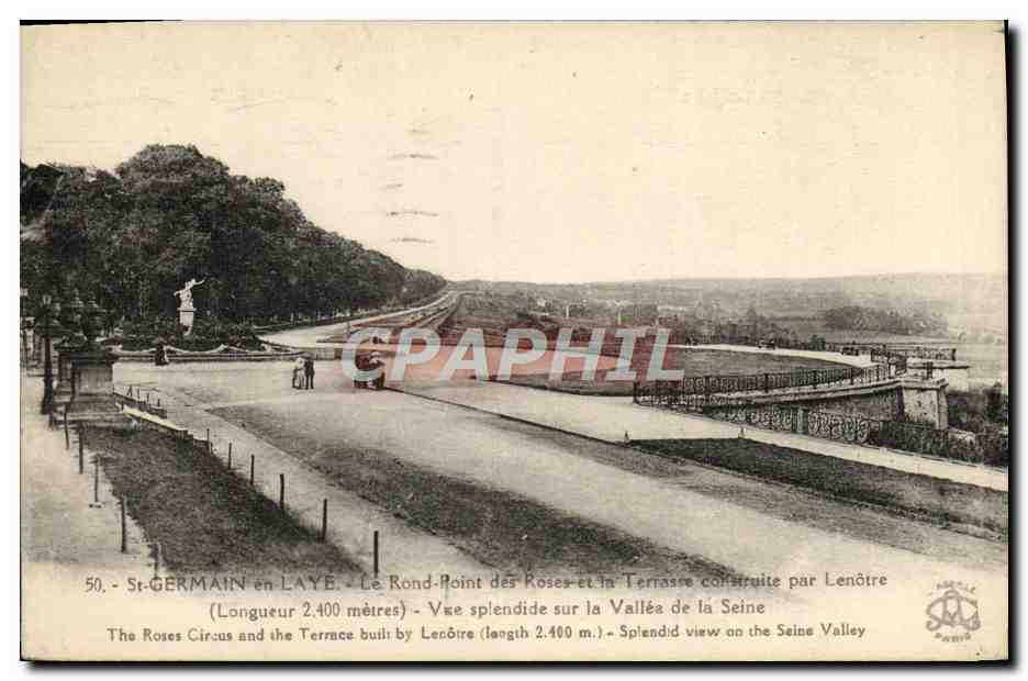 St-GERMAIN en LAYE - Le Rond-Point des Roses et la Terrasse construite par Lenôtre (Longueur 2.400 mètres) - Vue splendide sur la Vallée de la Seine