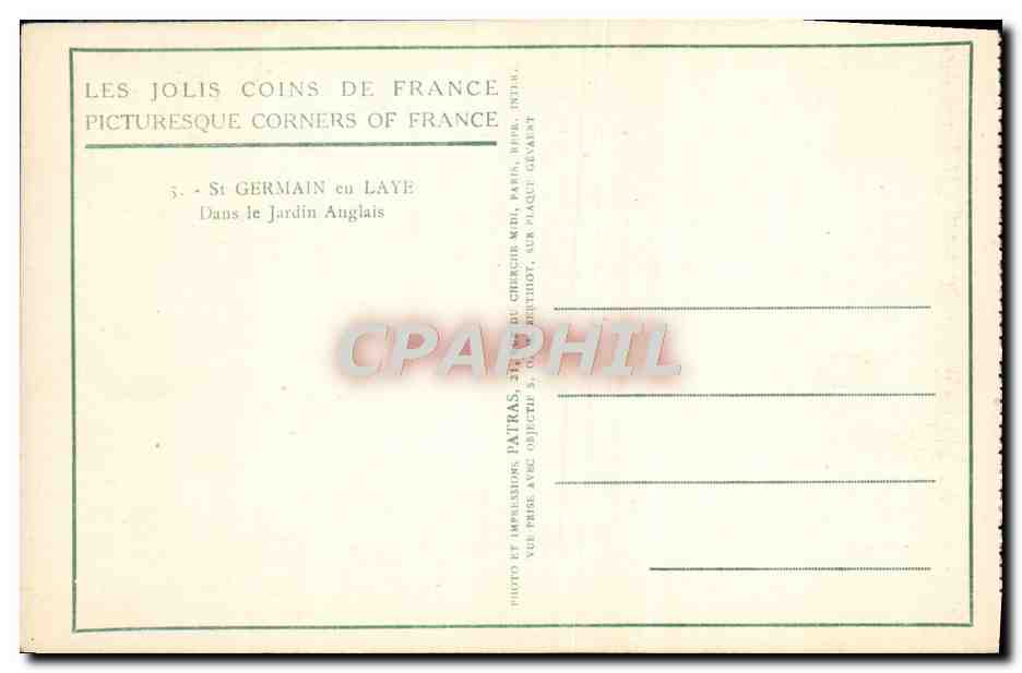 St Germain en Laye — Dans le Jardin Anglais — Patiras — Verso