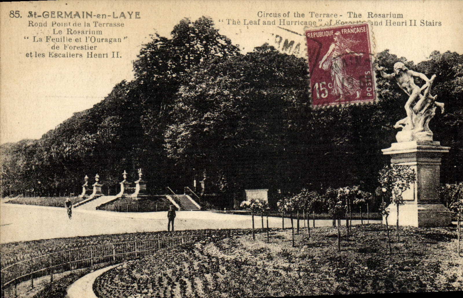 St-GERMAIN-en-LAYE — Rond Point de la Terrasse, Le Rosarium, 'La Feuille et l'Ouragan' et les Escaliers Henri II — Photographe L'Abatté, Paris