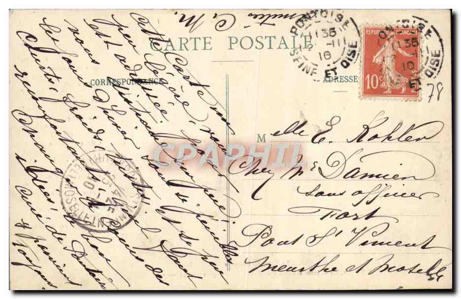 Le Curé de Pontoise — scène humoristique avec texte imprimé — Jean du Moulin, n° 1904 — Verso