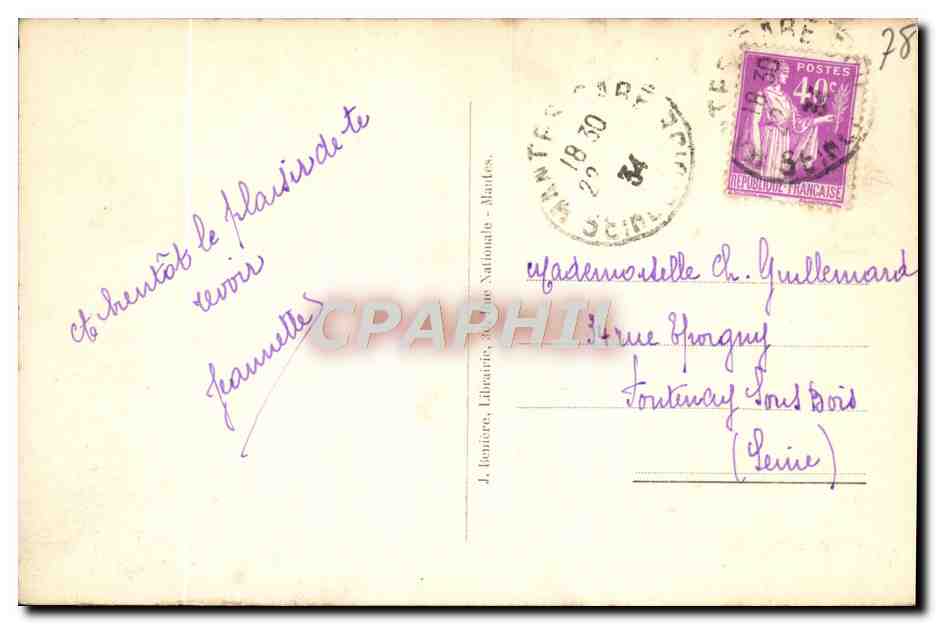Mantes - La Cathédrale — LL — J. Bonicière, Librairie Nationale — Rückseite