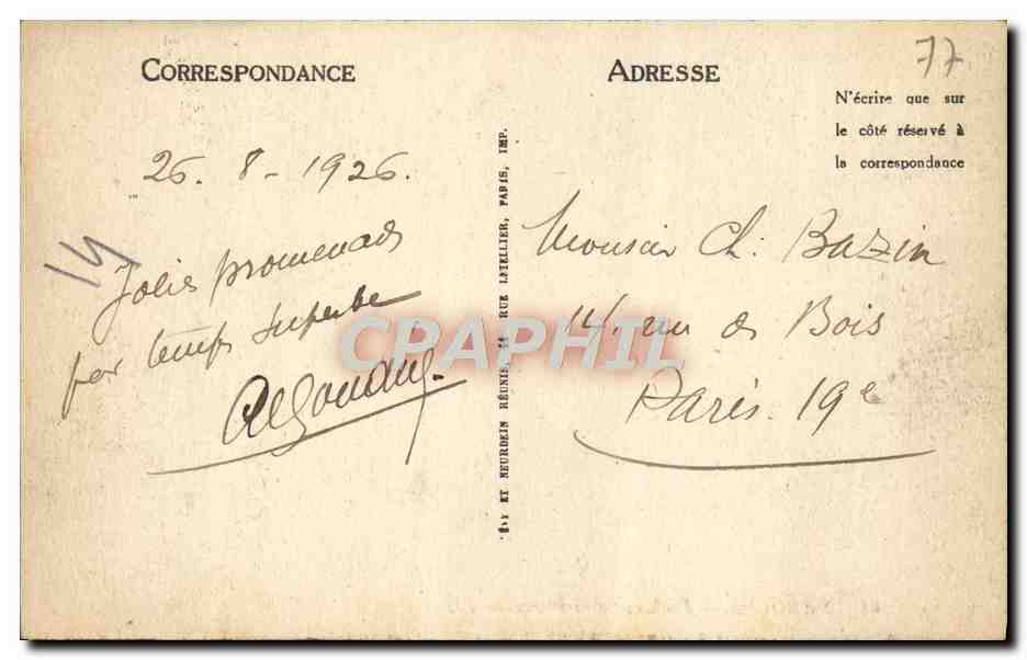 CPA Nemours Rochers Saint Pierre — Rückseite