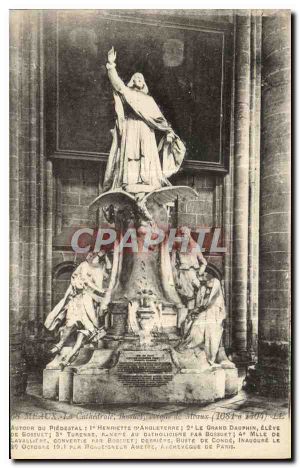 La Cathédrale de Meaux — Statue de Jésus-Christ au pied du piédestal avec personnages historiques — Éditeur Lévy Fils & Cie, Paris