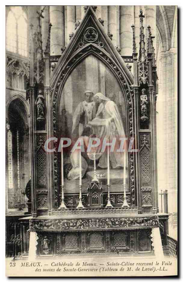 Meaux — Kathedrale von Meaux — Sainte-Céline erhält das Tuch aus den Händen von Sainte-Geneviève (Gemälde von M. de Laval).-L.L.