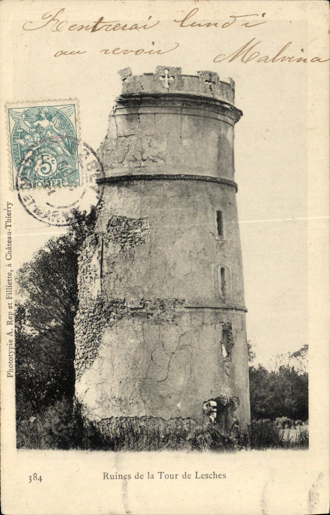 Ruines de la Tour de Lesches — Château-Thierry — Phototypie A. Rep et Filliette, n° 384