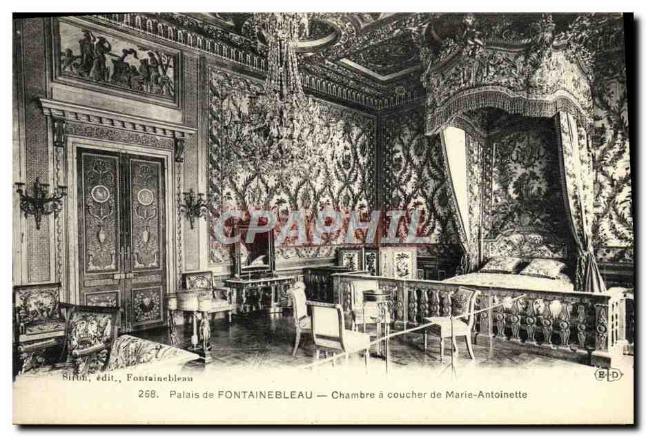 Palazzo di FONTAINEBLEAU — Camera da letto di Marie-Antoinette — Sirun, editore, Fontainebleau, n° 268