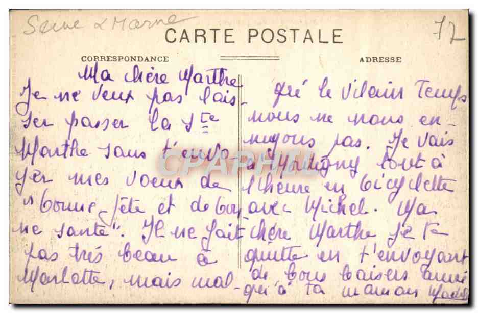CPA Marlotte Vue Panoramique — Rückseite