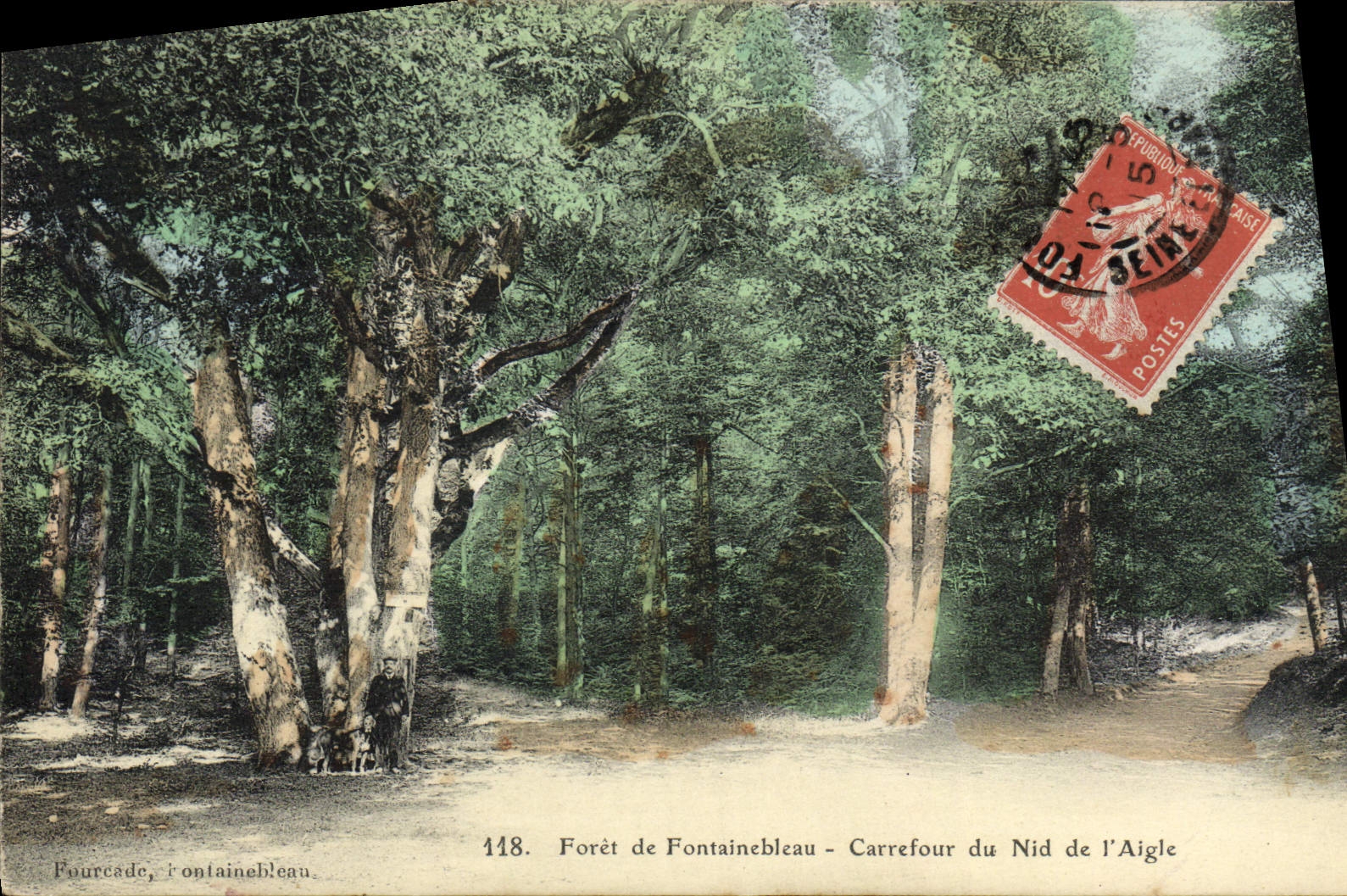 Bosque de Fontainebleau — Cruce del Nid de l'Aigle — Editor Fourcade, n° 118