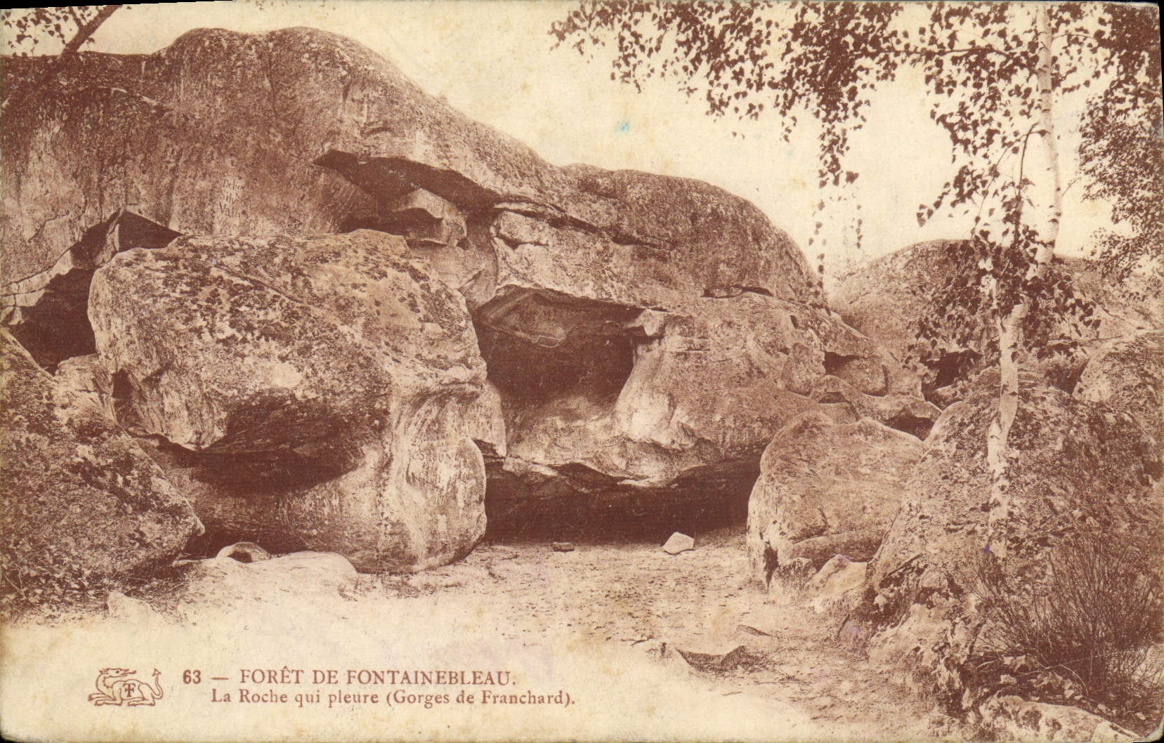 La Roche qui pleure (Gorges de Franchard) — Foresta di Fontainebleau — Editore non identificato, n° 63