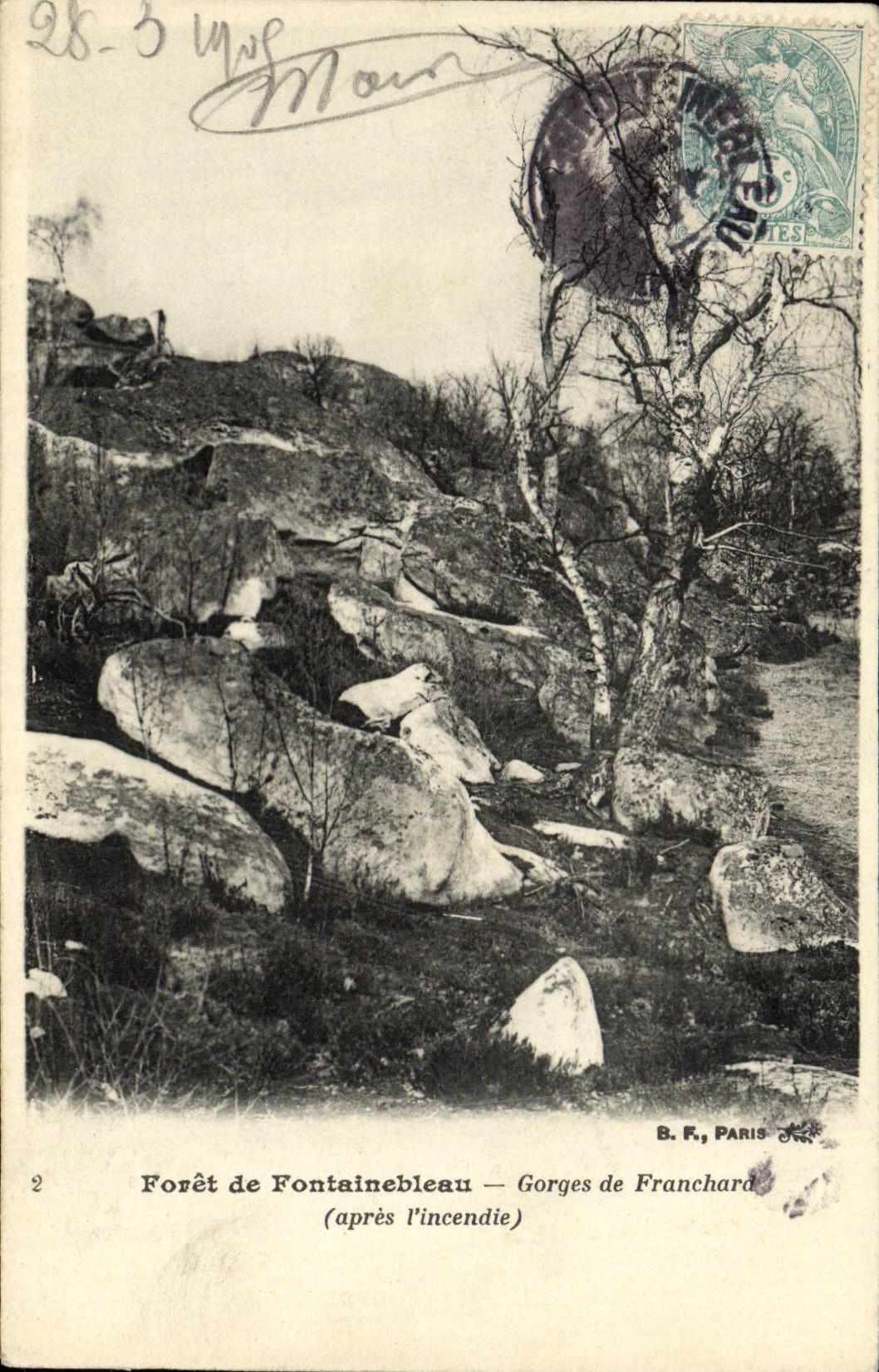 Foresta di Fontainebleau — Gorge di Franchard (dopo l'incendio) — B.F., Parigi