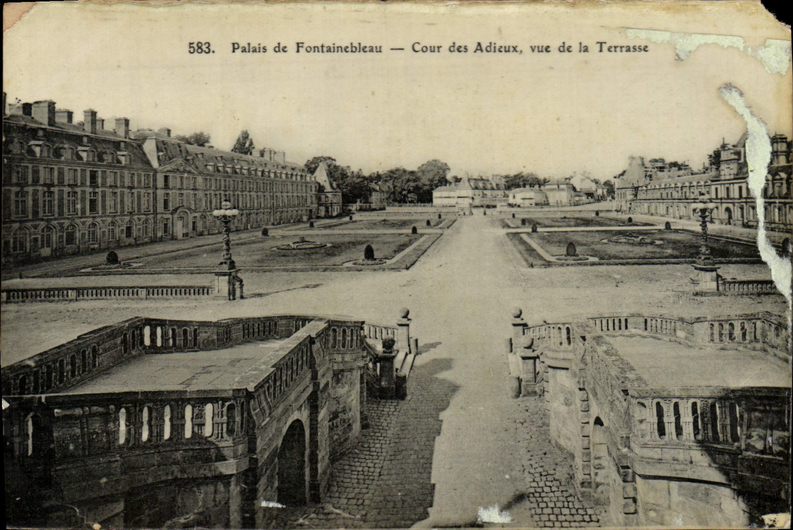 Antike Ansichtskarte Palais De Fontainebleau Cour Des Adieux Ansicht Der Terrasse