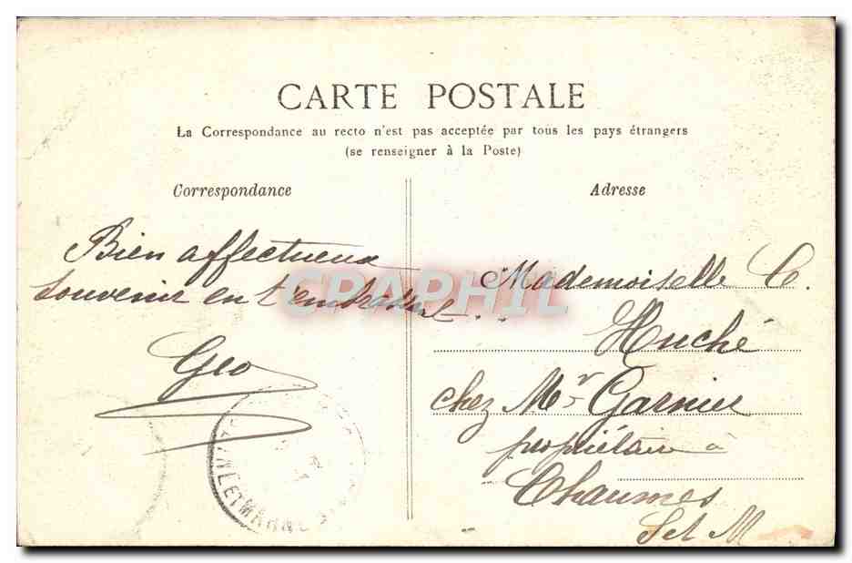 Palacio de Fontainebleau — Fuente del Jardín de Diana — G.B.N.G. Fontainebleau n°19 — Reverso