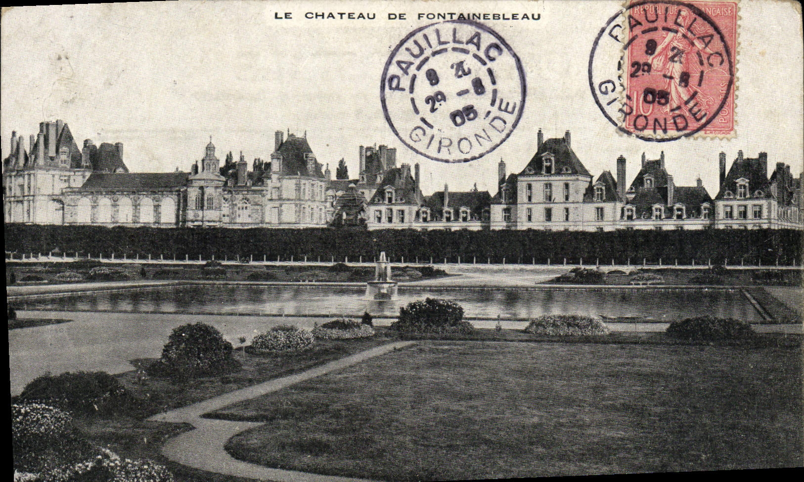 Schloss Fontainebleau — Ansicht der Gärten und des Schlosses — Verlag nicht sichtbar