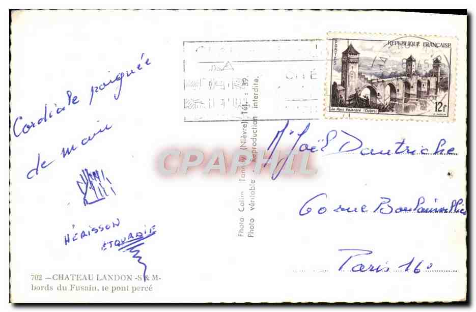 CPM Chateau Landon Bords Du Fusain Le Pont Perce — Back