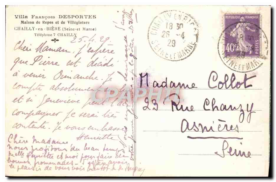 Villa François Desportes — Chaillly-en-Bière (Seine-et-Marne) — éditeur non visible — Reverso