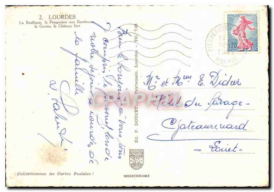 CP% Souvenir De Lourdes — Verso