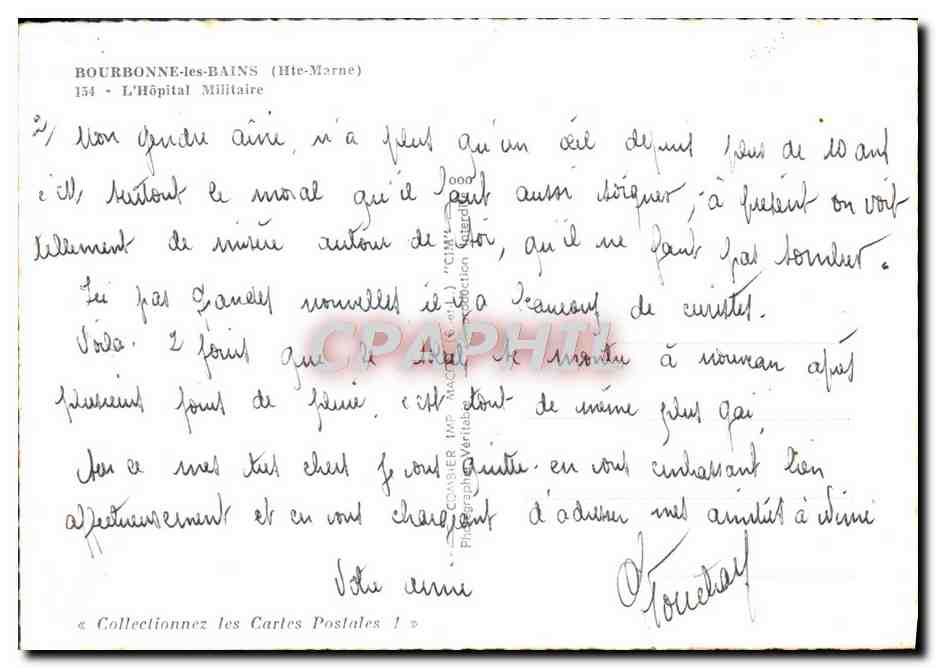 CPM Bourbonne Les Bains L'Hopital Militaire Militaria — Verso
