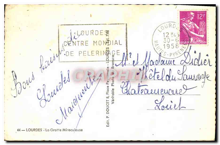CPM Lourdes La Grotte Miraculeuse  — Back