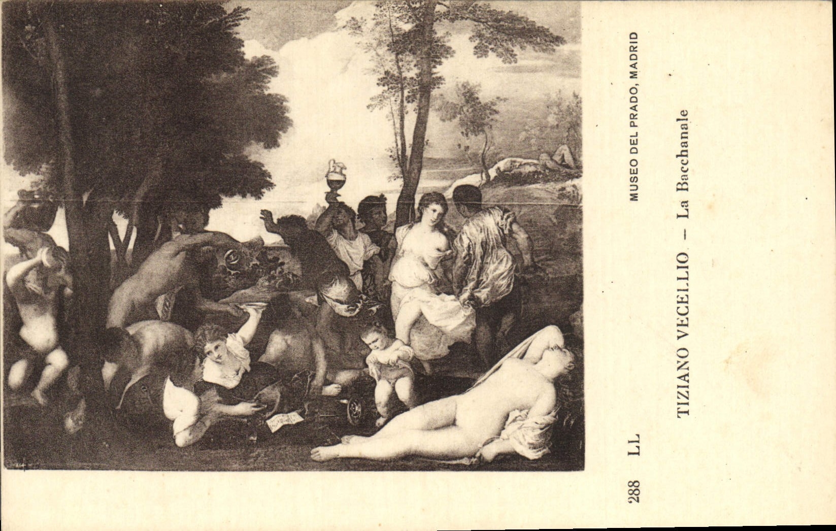 CPA Museo Del Prado Madrid Tiziano Vecelio La Baechanale 