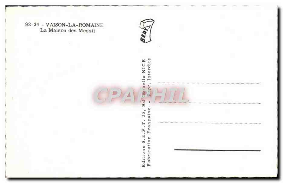 Vaison-la-Romaine — La Maison des Messii — Éditions S.E.P.T. NICE — Verso