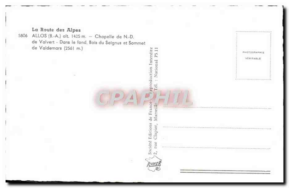 CPM Allos Chapelle de N D de Valvert Bois du Seignus et sommet de Valdemars — Rückseite