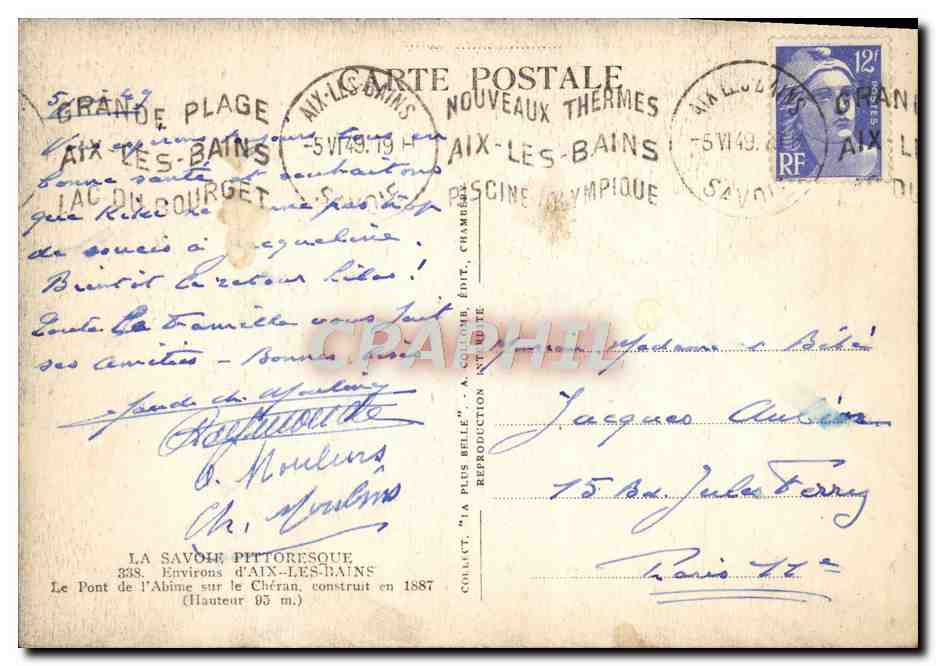 CPM Environs D'Aix Les Bains Le pont de l'abime sur le Cheran — Rückseite