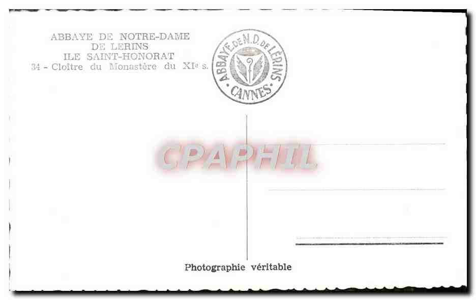 CPM Abbaye de Notre Dame de Lerins Ile Saint Honorat Cloitre du monastere — Verso