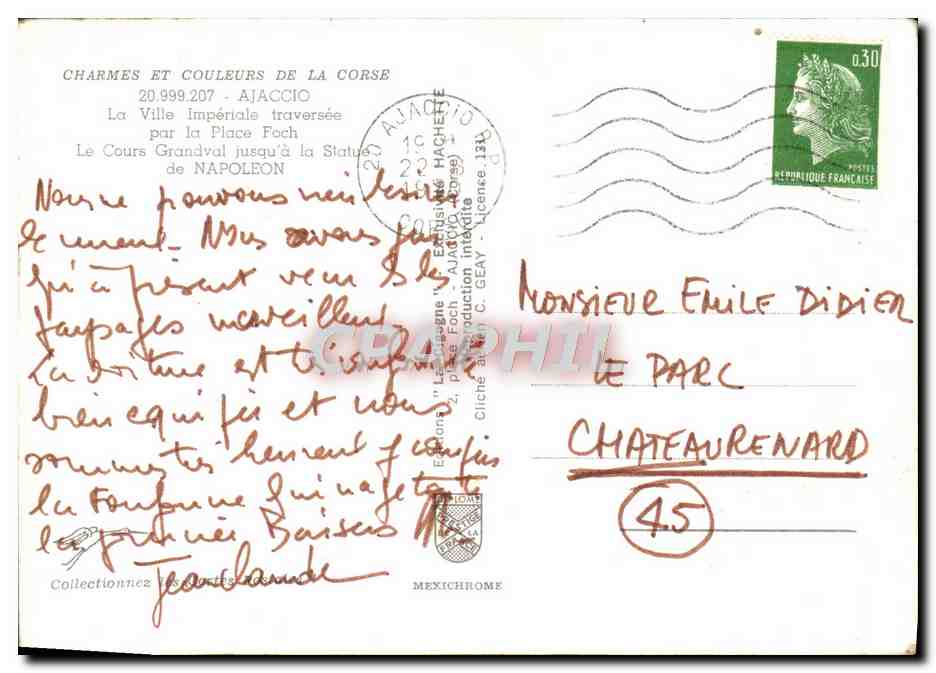 CPM Charmes Et Couleurs De La Corse Ajaccio La Ville Imperiale traversee par la place Foch Cours Grandval Napoleon  — Rückseite