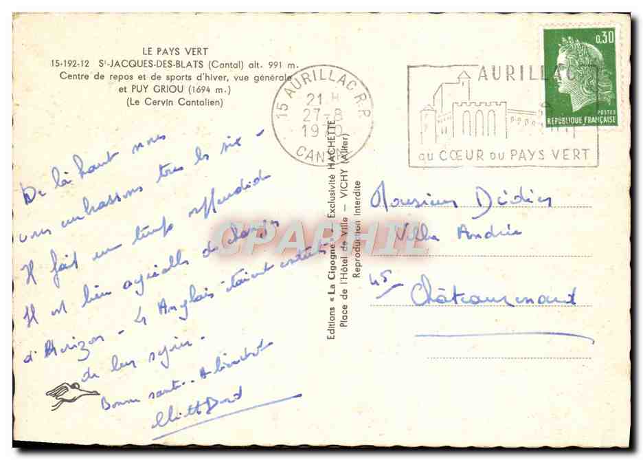 CPM Le Pays Vert St Jacques Des Bains Centre De Repos Et De Sports Vue Generale Et Puy Griou Cervin Cantalien  — Rückseite