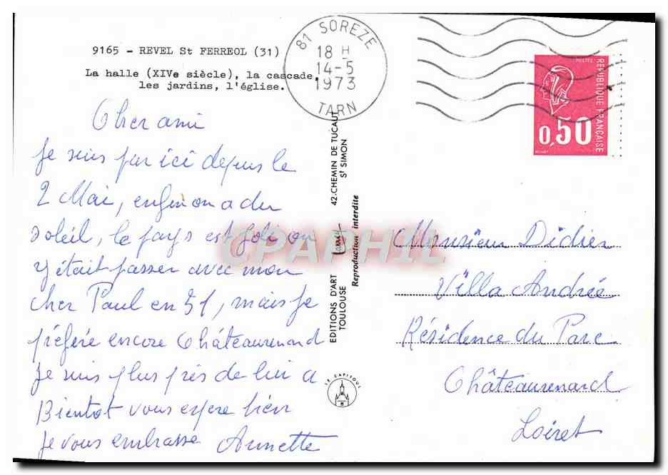 Revel — La halle (XIIe siècle), la cascade, l'église — Éditions d'Art Toulouse — Achterkant