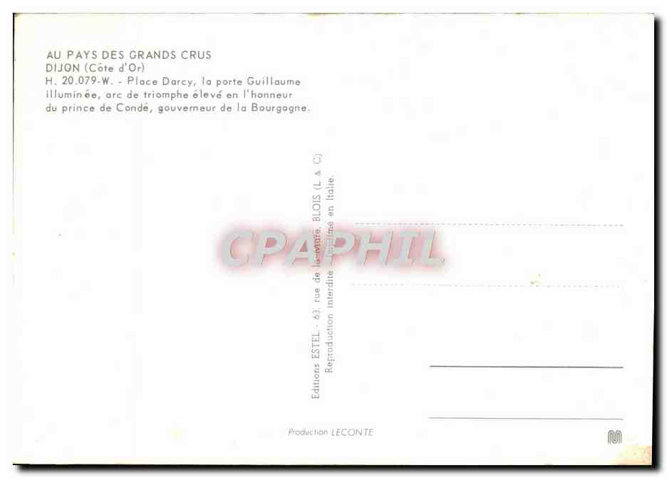 CPM Au Pays Des Grqandes Crus Dijon Place Darcy Porte Guillaume  — Rückseite
