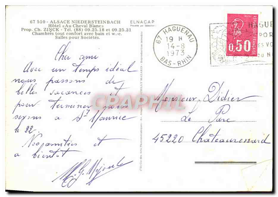 Niedersteinbach — Hôtel « Au Cheval Blanc » — Elnacap — Verso