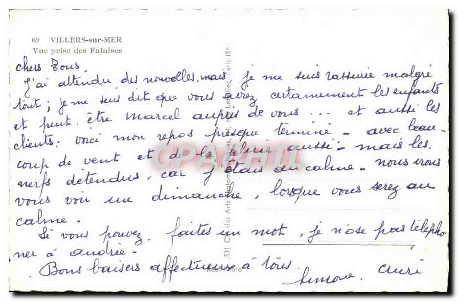 Villers-sur-Mer — Ansicht vom Kliff — Verlag C. des Arts, Nr. 69 — Rückseite